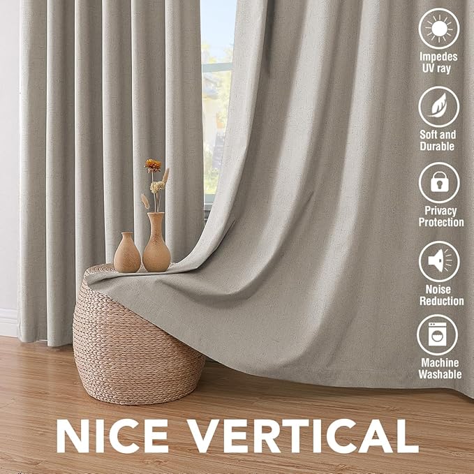 H.VERSAILTEX Blackout Drapes Linen Blackout Curtains 84 inch Length 2 Panels Set, 100% Blackout Thermal Insulated Textured Curtain Anti-Rust Grommet Curtains with White Liner, Stone - Image 7