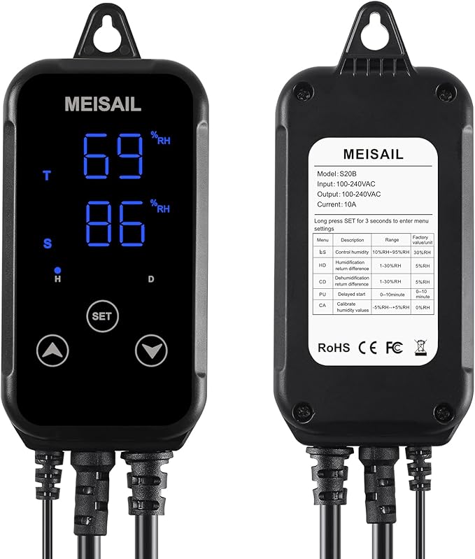 Humidity Controller S20B Humidistat for Humidification and Dehumidification - 100-240VAC Input, 10A Load Capacity, Control Humidity 10%-95% Rh - Dual Stage Control Humidifier Dehumidifier. - Image 4