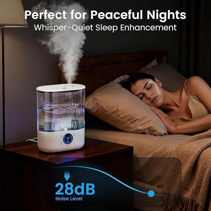 QIDO Top Fill Humidifiers for Bedroom, 5 L Cool Mist 36H Super Long Time, Quiet 28dB Essential Oil Diffuser for Baby & Plants, 3 Adjustable Mist with Touch/APP/7-color Nightlight, Auto Shut-off, White - Image 7