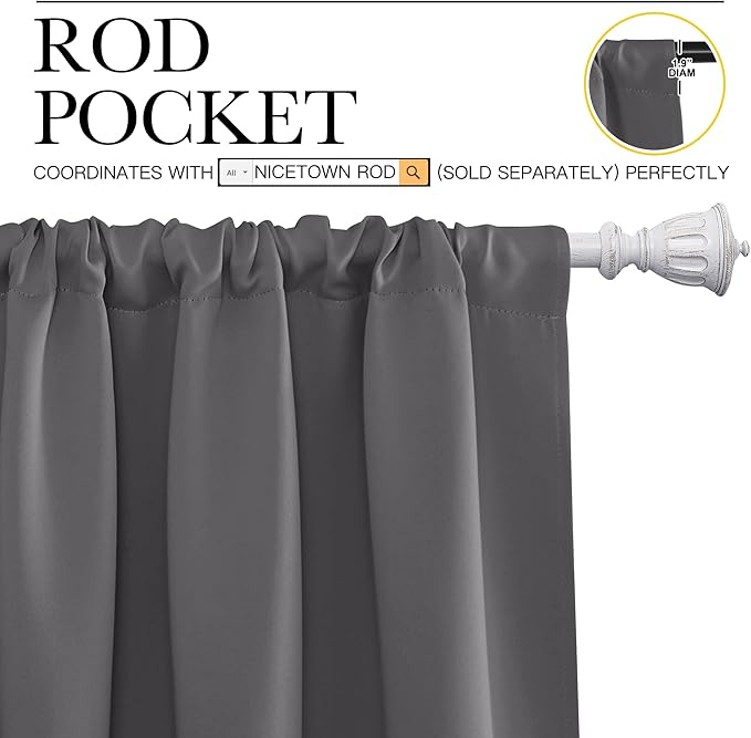 NICETOWN Blackout Curtain Panels for Window - Energy Efficient & Noise Reducing Thermal Insulated Rod Pocket Blackout Drapes/Draperies for Living Room (Grey, 2 Panels, W52 inches x L95 inches) - Image 3