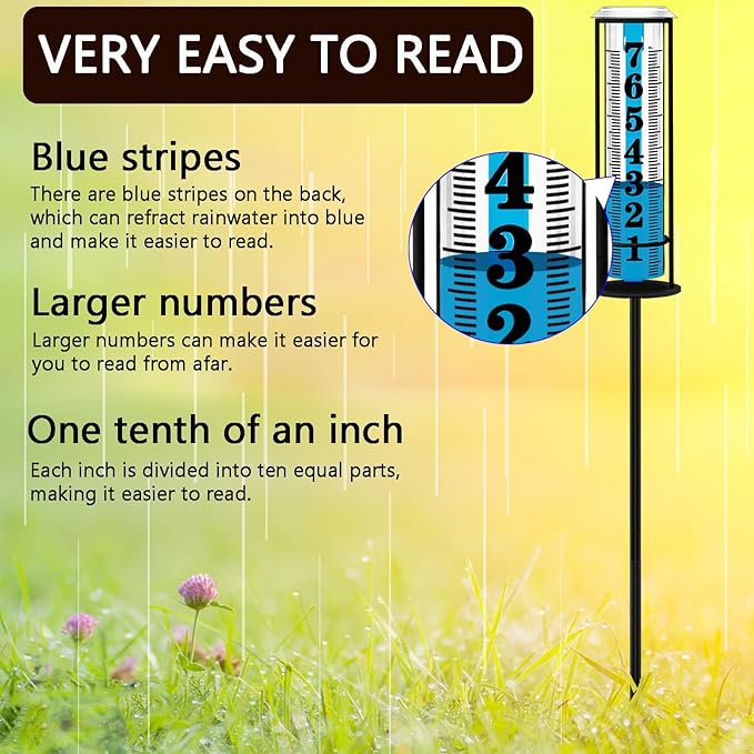 Rain Gauge Outdoor,Accurate Rain Gauges Outdoors Best Rated,Upgraded Freeze Proof Rain Measure Gauge for Yard Fence,Rain Meter with Stake,Large Font Water Gauge for Rain,Adjustable Height,Easy to Read - Image 5