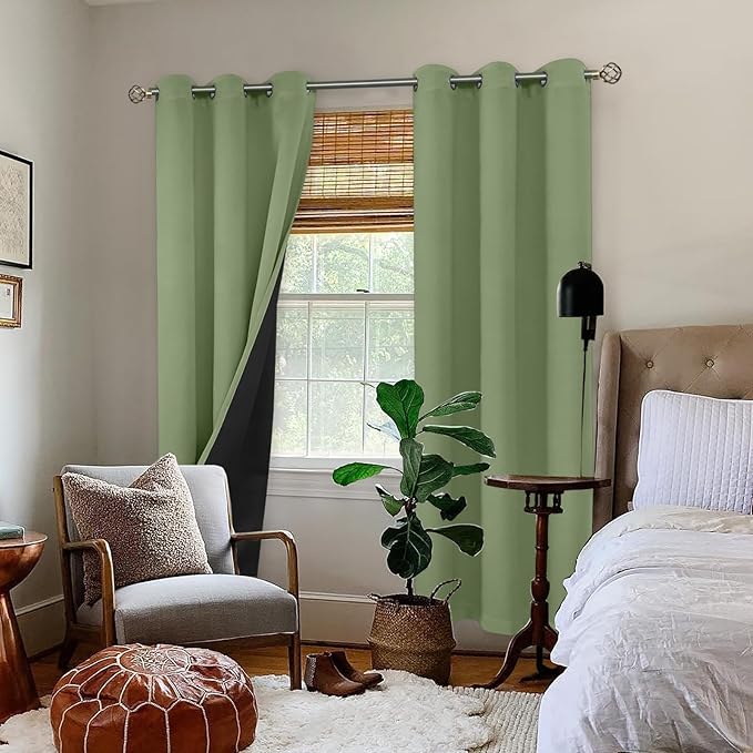 BGment Thermal Insulated 100% Blackout Curtains for Bedroom with Black Liner, Double Layer Full Room Darkening Noise Reducing Grommet Curtain (42 x 84 Inch, Grass Green, 2 Panels) - Image 2