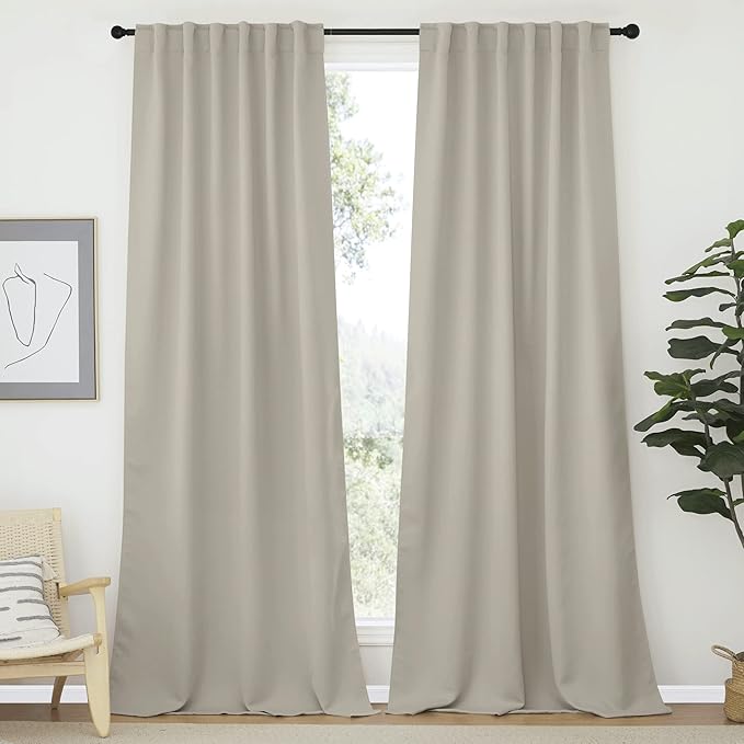 NICETOWN Bedroom Blackout Curtain Panels - (Natural Color) 52 x 120 inch, 2 PCs, Insulating Energy Saving Solid Rod Pocket Blackout Drapes for Hall, Villa by NICETOWN