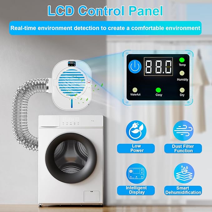 Upgrade 4-in-1 Indoor Dryer Vent Box With Dehumidifier for Protect Furniture, Electric Dryer Kit, Lint Trap, Intelligent Temperature and Humidity Display - Image 5