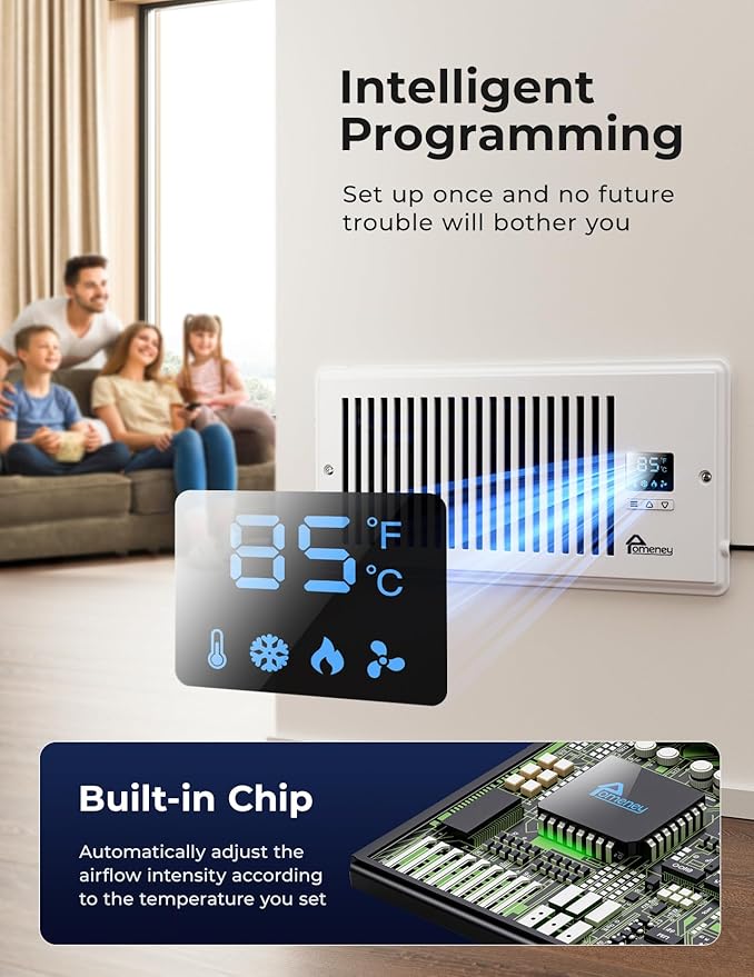 Register Booster Fan, Fits 4” x 10” 140CFM with Remote Control, Smart Vent Fan Booster with Adjustable 10-Speed Control, Quiet Heating Cooling with Thermostat Control for Wall, Floor - Image 4
