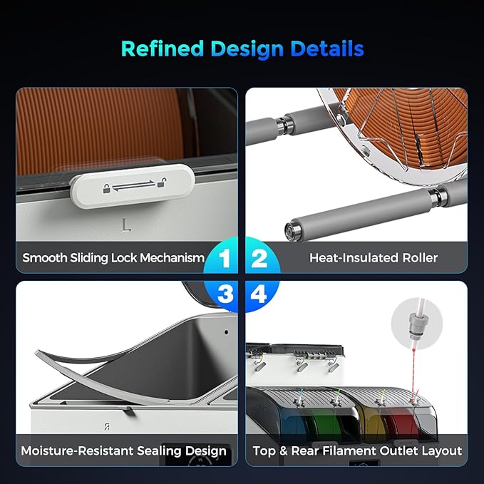 Creality Space Pi X4L Filament Dryer 4 Spool 3D Printer Dry Box with Dual Independent Heating Chambers 45–75°C Drying Timer Built-in Desiccant PLA PETG ABS TPU Nylon Compatible - Image 8