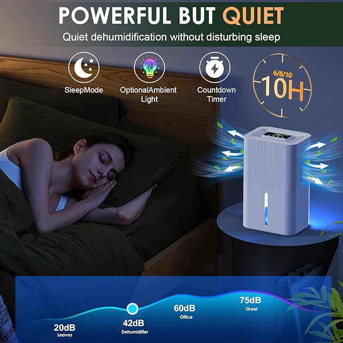 Portable Home Dehumidifier for Basements Bathroom Bedroom|91 OZ Tank|900 sq.ft Coverage|Quiet Smart Design with Auto Shut-Off White（91 OZ） - Image 4