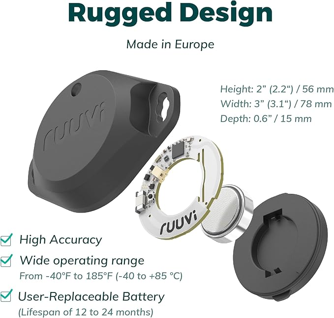 RuuviTag Pro 4in1 Wireless Bluetooth Temperature (°C/°F), Air Humidity, and Air Pressure. Alerts & History. Free Android/iOS apps. Integrates with Victron, Homey, and Home Assistant. Made in Europe. - Image 3