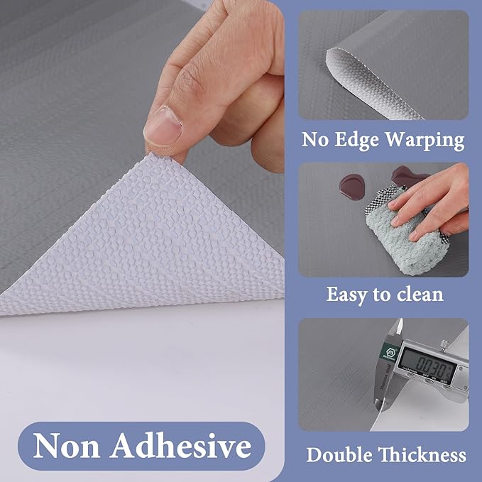 Drawer and Shelf Liner for Kitchen Cabinet: 17 in X 20 Ft Non Slip Waterproof Shelf Paper Non Adhesive Refrigerator Liners Gray Easy Liners for Bathroom Cupboard with Knife Tape Measure - Image 3