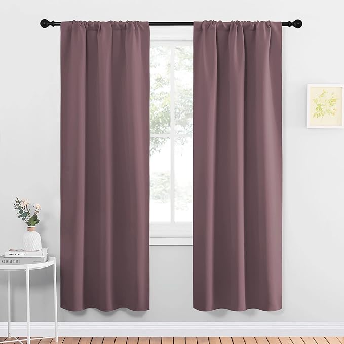 NICETOWN Blackout Curtains for Living Curtains, Window Treatment Thermal Insulated Solid Room Darkening Drape Panels for Girls Room (Dry Rose, Set of 2, 34 inches Width by 72 inches Length) by NICETOWN