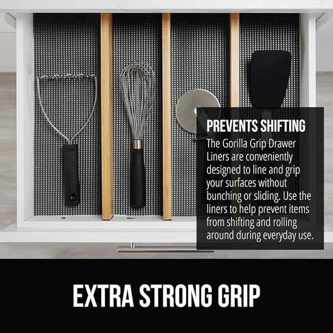 GORILLA GRIP powerGRIP Drawer Shelf and Cabinet Liner, Thick Strong Hold, Non-Adhesive Liners Protect Kitchen Cabinets and Cupboard, Bathroom Drawers, Easy Install, Breathable Mat, 20" x30', Charcoal - Image 3