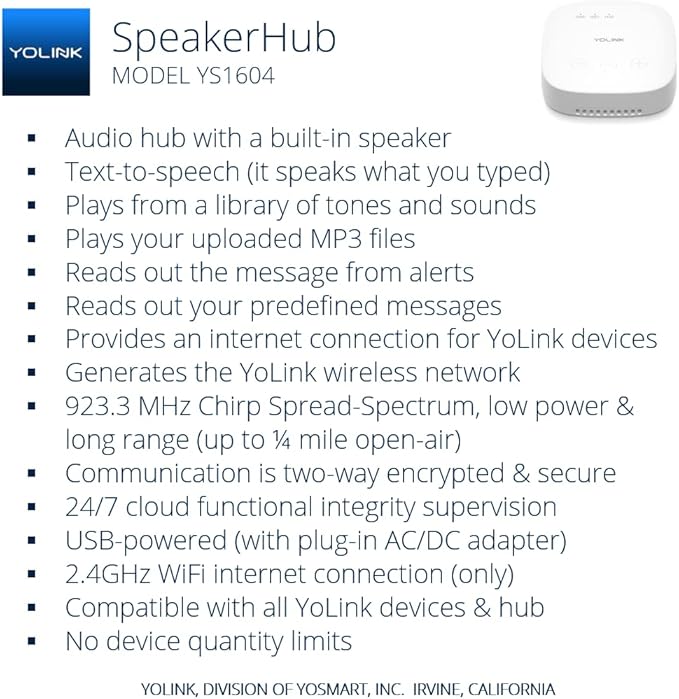 YoLink Water Leak Detection Starter Kit, w/SpeakerHub Audio/Talking Hub & Water Leak Sensor 1, LoRa Up to 1/4 Mile Open-Air Range, SMS/Text, Email & Push Notifications, w/Alexa, IFTTT, Home Assistant - Image 3