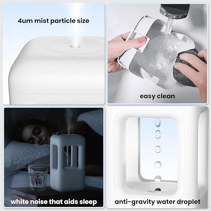 600ml Small Humidifier White - with Anti Gravity Water Flow Visual Effect, Provides Even Humidity for Indoor Plants, Bedroom & Desk, Quiet Portable Operation - Image 6