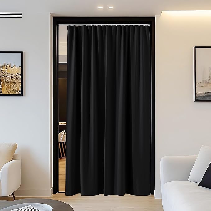 NICETOWN Doorway Curtain & Track Set, Blackout French Door Curtain with Smooth Track for Closet/Bay, Thermal Insulated Temporary Door for Living Room/Bedrrom Privacy, W 34 x L 80 in, Black, 1 Panel - Image 8