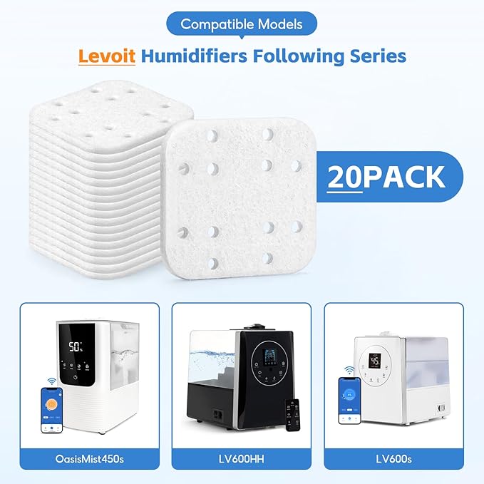 20-Pack Humidifier Filter Replacements, Mineral Absorption Pads, Compatible with LEVOIT LV600HH, LV600S, OasisMist450S, OasisMist600S Humidifier - Image 2