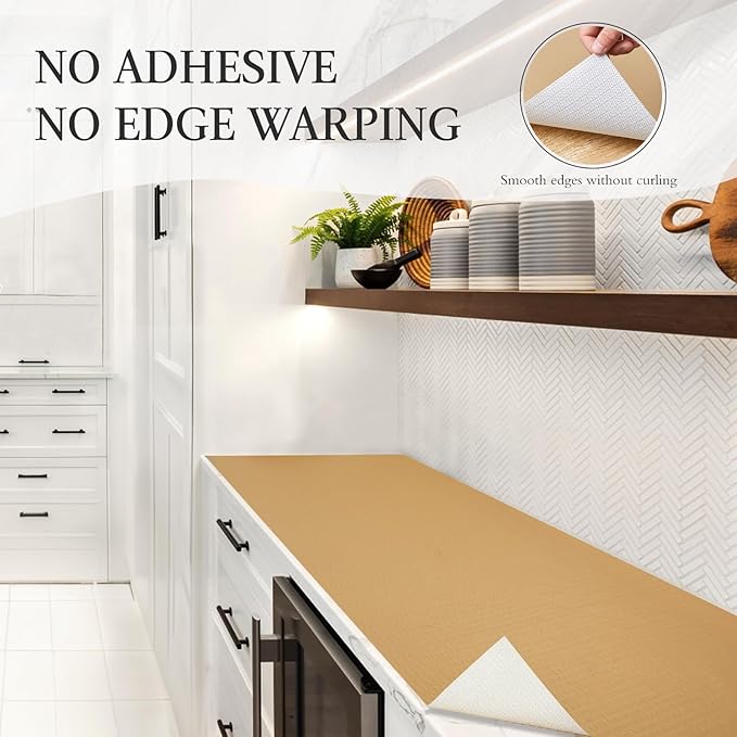 Beautysaid Shelf and Drawer Liner for Kitchen Cabinet, Non Adhesive Non Slip Shelf Paper Waterproof Washable Thickened for Dresser Pantry Shelve Bathroom Protector Liner(Beige,12 in x 10 FT) - Image 5
