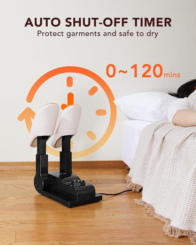 FORLIM Boot Dryer for Work Boots, Shoe Dryer with Heat Blower, Glove Dryer & Boot Warmer - 180° Adjustable Dry Rack - Telescopic Bendable Dry Ports - Intelligent Timer - Black - Image 4