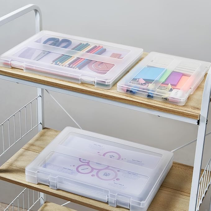 8 Pack Paper Storage Boxes, 8.5 x 11 Plastic Portable Project Case for US letter Size and A4 paper, Plastic Multi-Purpose Thick Scrapbook Storage Box for Office,Craft or Art Supplies - Image 7