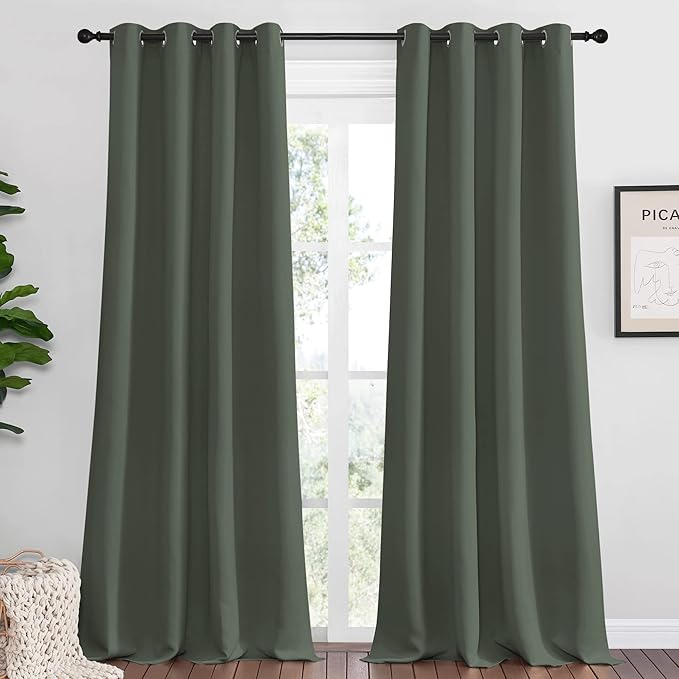 NICETOWN Dark Mallard Blackout Draperies Curtains, 55 inches Wide by 102 inches Long, Pair of Grommet Top Thermal Insulated Blackout Decorative Curtains for Thanksgiving Day & Christmas Decor by NICETOWN