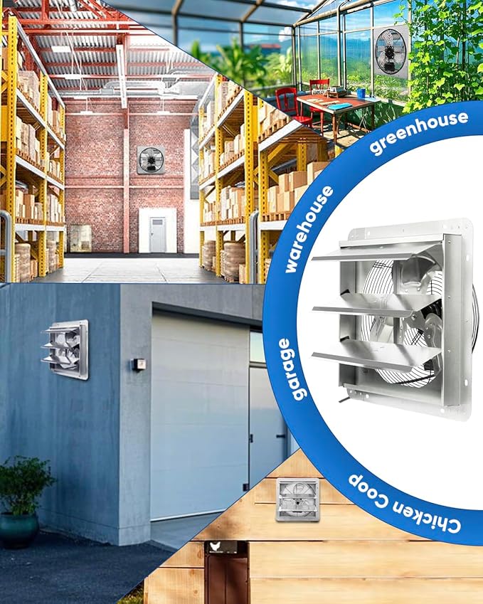 KEN BROWN 14 Inch Shutter Exhaust Fan, High Speed 1520CFM, Wall Mounted with 1.65m Power Cord, for Garages, Attics, Greenhouses, Sheds, and Shops - Image 7