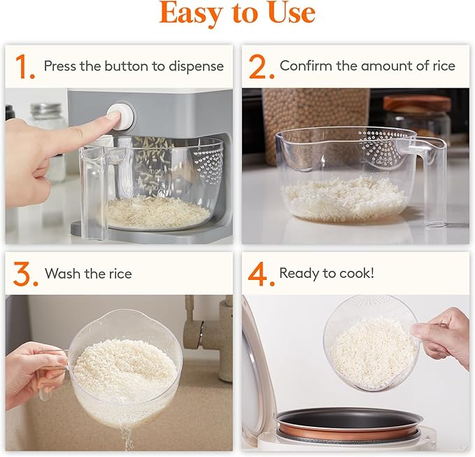 Lifewit 2 Pack Rice Dispenser 25 Lbs(11.3kg), Rice Storage Container Sealed Moisture Proof with Measuring Cup for Kitchen Pantry Household, BPA-Free, Grey - Image 7