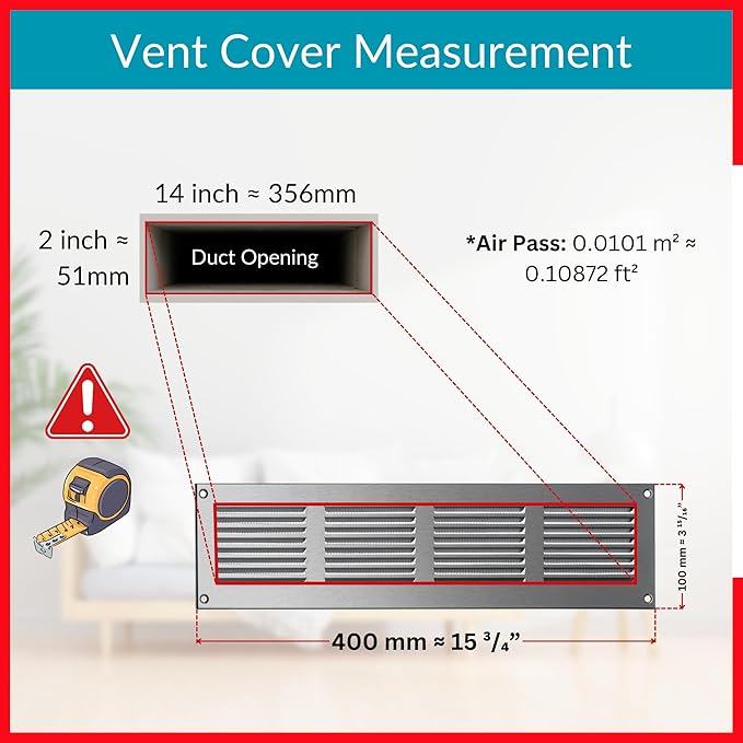 14x2 Vent Cover (Duct Opening) - HVAC Return Air Grille for Wall and Ceiling - Stainless Steel AC Vent Cover with Mesh - Rectangular Ventilation Register - Overall Size: 15.75" W x 3.94" H - Image 6