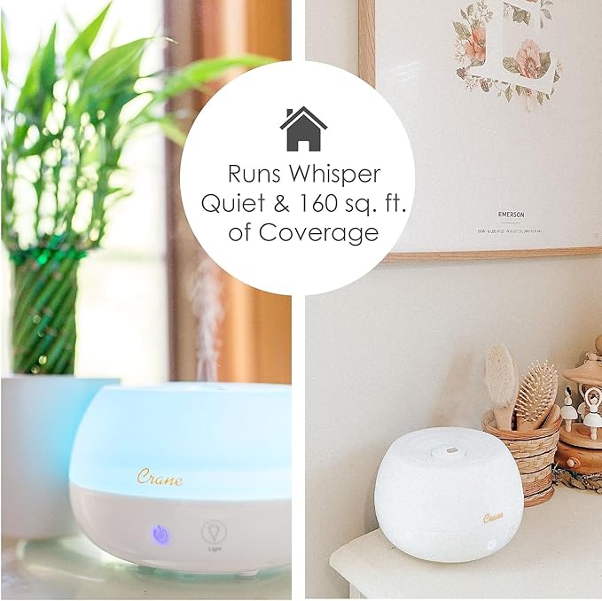 Crane Portable Ultrasonic Travel Humidifier & Aroma Diffuser – 0.2 Gallon Cool Mist, No Filter Required, Optional Essential Oil Tray, Whisper-Quiet for Babies, Travel, & Small Rooms (White) - Image 6