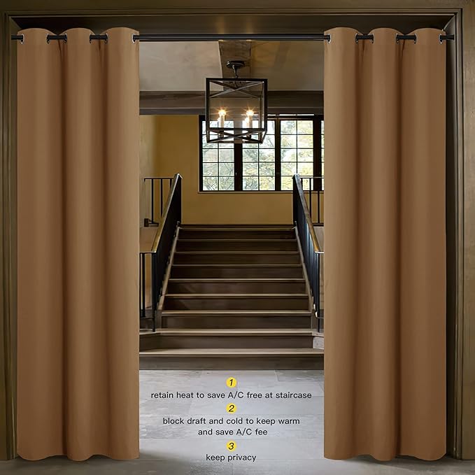 NICETOWN Sound Reducing Room Divider Curtain Screen Partition, Function Thermal Blackout Patio Door Curtain Panel, Sliding Door Insulated Curtain, Gold Brown, 5ft Wide x 7ft Long - Image 2