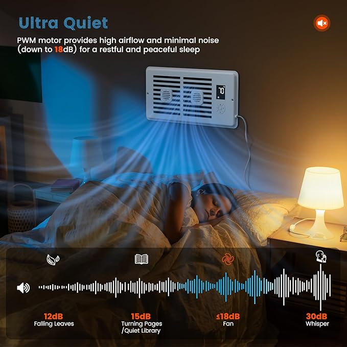 Ideashop Quiet Register Booster Fan Fits 4" x 10" Register Holes, Improves Heating & Cooling AC Vent Booster Fan, Smart Vent 10-Speed Adjustable with Thermostat & Remote Control, for Wall and Floor - Image 5