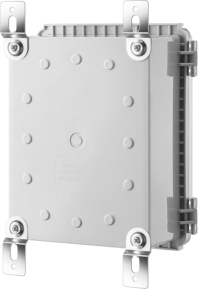 Junction Box, IP67 Waterproof Plastic Enclosure for Electrical Project, Hinged Transparent Cover, Includes Mounting Plate and Wall Bracket 220×170×110mm (8.6"×6.7"×4.3" TC) - Image 6