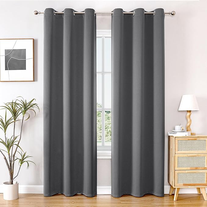ChrisDowa Blackout Curtains 72 inches Long for Bedroom - 2 Panels Set Grommet Thermal Insulated Room Darkening Curtains for Living Room (Grey, 42 x 72 Inch) by ChrisDowa