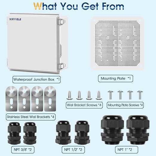 Waterproof Outdoor Project ABS Plastic Junction Box IP67 Weatherproof Dustproof Enclosure with Hinged Cover, Mounting Plate,Wall Brackets for Power Project (11.8"x11.8"x7.1") - Image 7