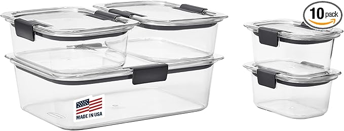 Rubbermaid Brilliance Food Storage Containers, Set of 5 (10 Pieces), BPA-Free, Leak-Proof, Clear by Rubbermaid