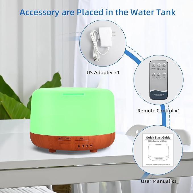 300ML Essential Oil Diffuser,Small Room Aromatherapy Diffuser, Quiet 8H Operation, 7-Color LED Light, 4 Timer, Remote Control, Auto-Off, for Bedroom, Living Room, Kitchen, Yoga, Gifts - Image 7