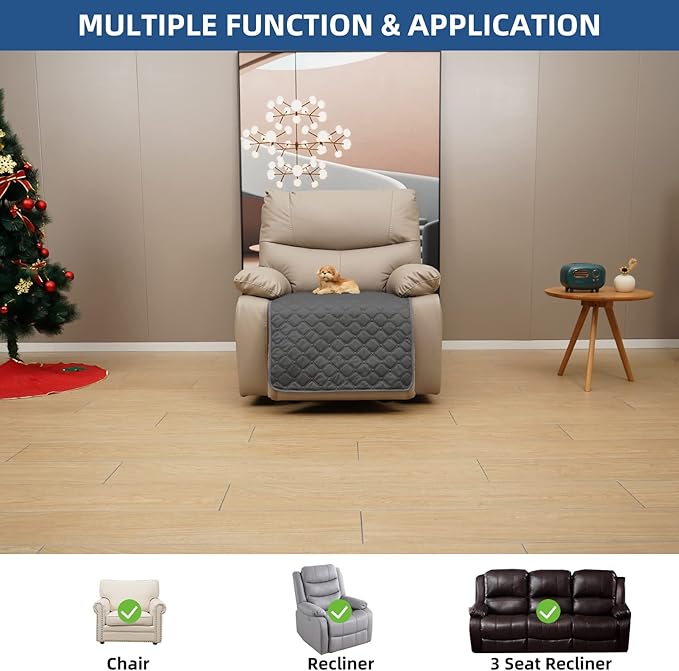 Eismodra Waterproof Recliner Chair Covers for Reclining Couch Slipcovers Seat Cushion,Anti-Slip Sofa Cover for Dogs Pets Furniture Protector Washable,Gray 23 x 35 inches (Only 1 Piece) - Image 2