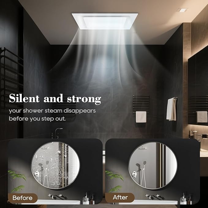12" Ultra Quiet Bathroom Exhaust Fan with 5500K LED Light, 1.0 Sone 141 CFM, 10x10 Mount, 1500 LM Ceiling Ventilation Fan, Energy Efficient (5500K-White) - Image 6