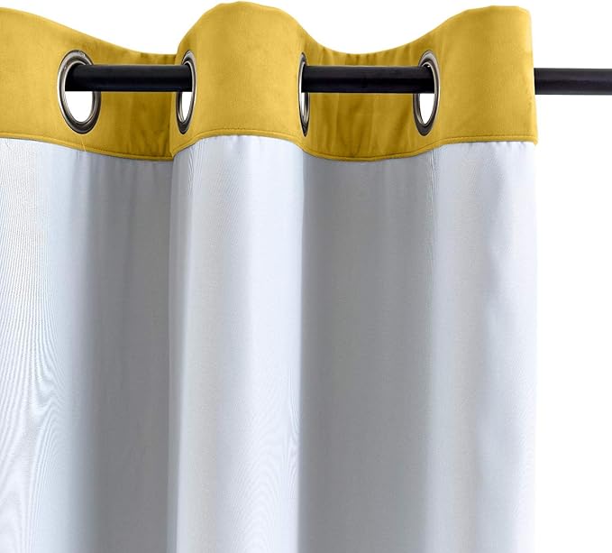 ChadMade Blackout Lined Premium Velvet Curtain Yellow 84Wx84L Inch (1 Panel), Eyelet Grommet for Livingroom Bedroom Theater Studio, Leon Collection - Image 3