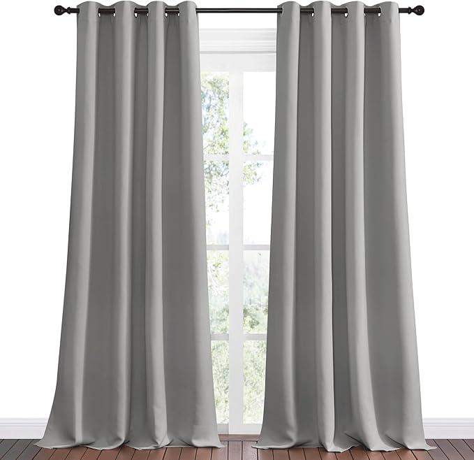 NICETOWN Silver Grey Room Darkening Curtain Panels 102" Long for RV, 55" Width, 2 Panels, Play Room, Studio, Heat Block Out and Keep Warm Drapes Window Treatment Drapes for Doorway Entryway Patio - Image 2