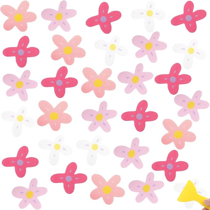 32 Pcs Cute Non Slip Bathtub Stickers for Shower Colorful Bathroom Anti Slip Shower Stickers Floor Applique Adhesive Decals with Scraper for Bathtub Bathroom Floor Pools (Flower) by Fullhawl