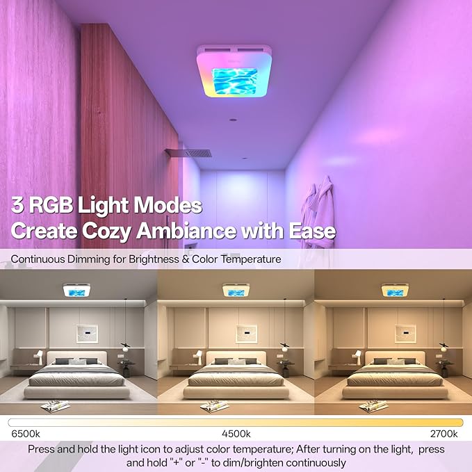 Bathroom Fan with Humidity Sensor,230 CFM 1.0 Sone Bathroom Exhaust Fan with Light,Ventilation and Exhaust Fan with Remote Control and Timer Function,Ripple Texture - Image 2