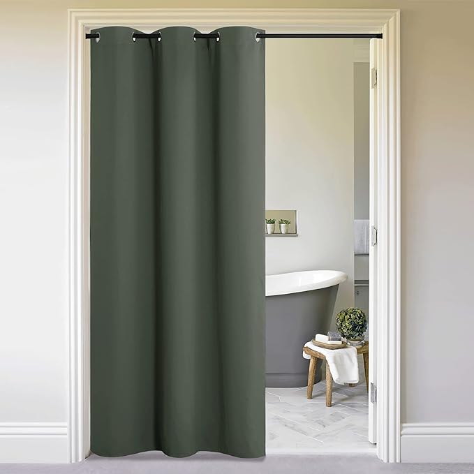 NICETOWN Curtains & Drapes for Door Tapestry, Sound Noise Canceling Room Darkening Replacement Makeshift Curtains for Bathroom Pantry Bedroom Closet (Dark Mallard, 1 Panel, 5ft Wide x 7ft Long) by NICETOWN