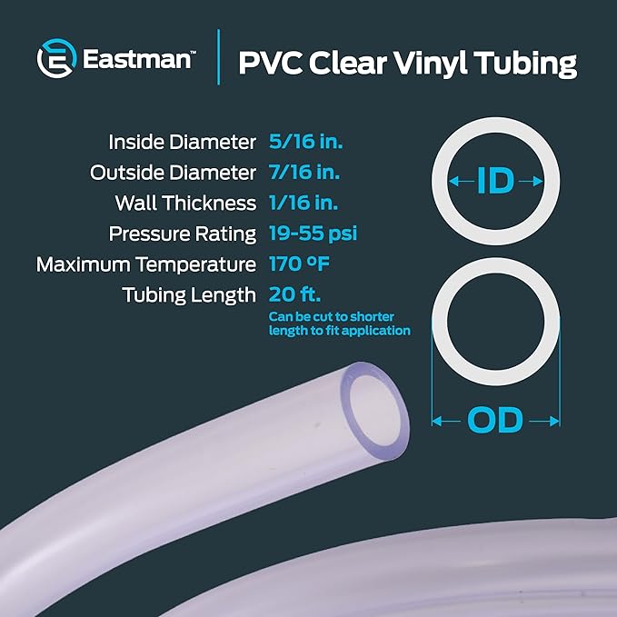 Eastman 5/16 Inch ID (7/16 Inch OD) PVC Clear Vinyl Tubing, 20 Foot Length, 98619 - Image 4