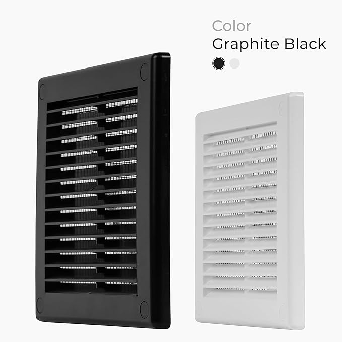 6" x 6" (Outer Size) Square Air Vent Cover – Black Plastic Vent Deflector - Screen Mesh, Surface Mount Wall Ceiling – Cold Air Return Soffit Air Vent Cover - Register Indoor Outdoor - Image 2