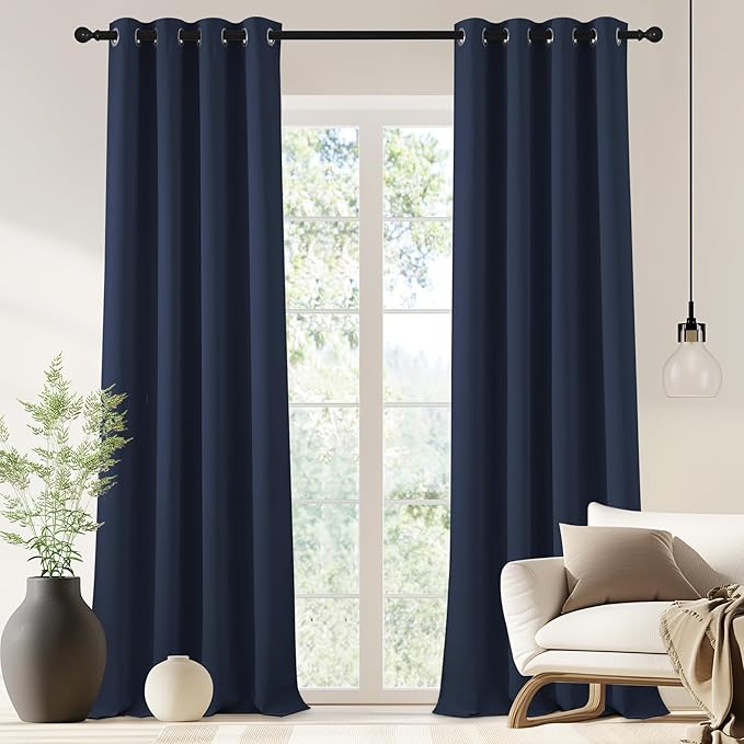 NICETOWN Navy Blue Blackout Window Curtain for Doorway - Grommet Privacy Window Treatment Energy Saving Thermal Insulated Room Darkening for Bedroom (1 Panel, W46 x L90) by NICETOWN