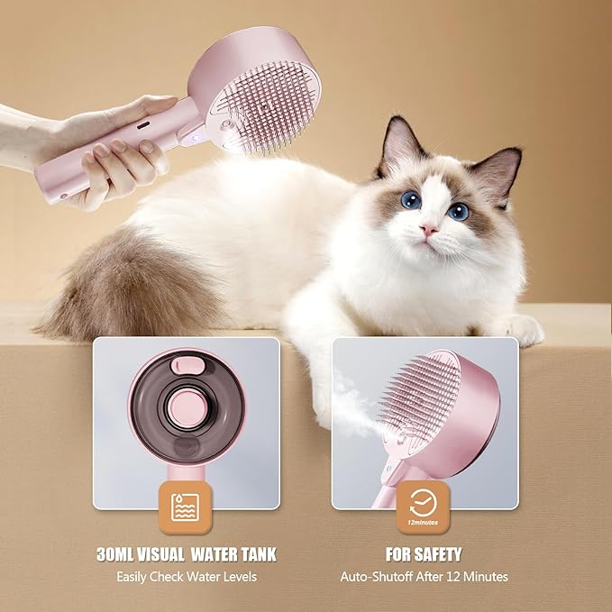 Cloud Care Cat Brush for Indoor Cat Steam Brush for Shedding Spritz Defur Comb for Cats Dogs Steam Brushes for Long Short Hair Cats Dogs Pet Steam Brushes for Massage Grooming Self-Cleaning - Image 6
