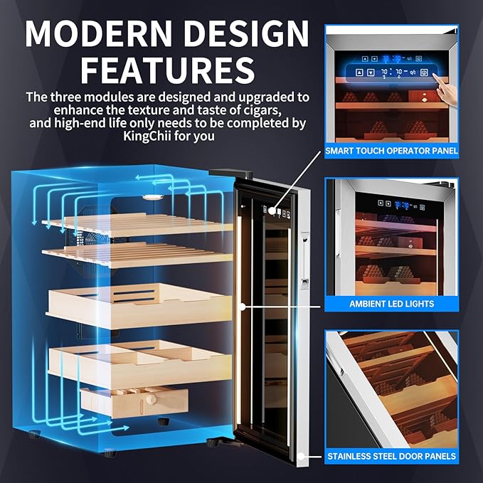 KingChii Upgrade 70L Temperature & Humidity Control Cabinet, Built-in Humidification System with Spanish Cedar Wood Shelves & Drawer Hygrometer Father's Day Gifts For Men - Image 3