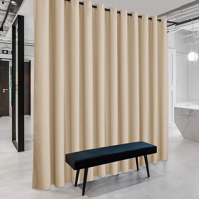 RYB HOME Blackout Room Divider Curtains Thermal Insulated Energy Efficiency Noise Reduce for Living Room Bedroom Sunroom Basement Wall Divider Backdrop Gift Idea, 1 Pc, Beige, W 20ft x L 8ft by RYBHOME