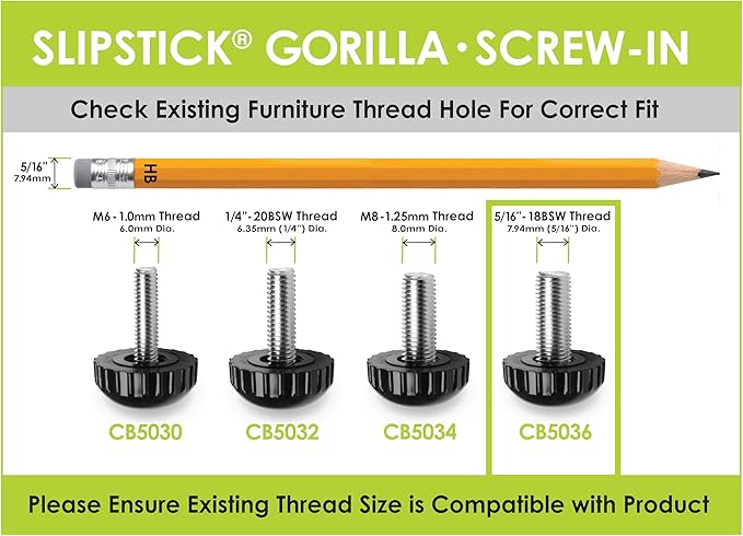 Slipstick Gorilla Outdoor Adjustable Furniture Levelers (8 Pack) Weatherproof Screw in Leg Glides for Chairs, Tables, and Outdoor Furniture Feet, 7/8 Inch Nylon Spherical Glide, 5/16"-18 BSW Thread - Image 5