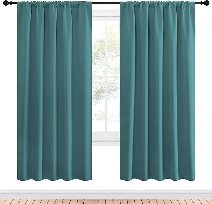NICETOWN Window Curtains Blackout Drapes - Thermal Insulated Solid Rod Pocket Blackout Curtains/Draperies for Living Room (Sea Teal, One Pair, 52 by 72-Inch) - Image 2