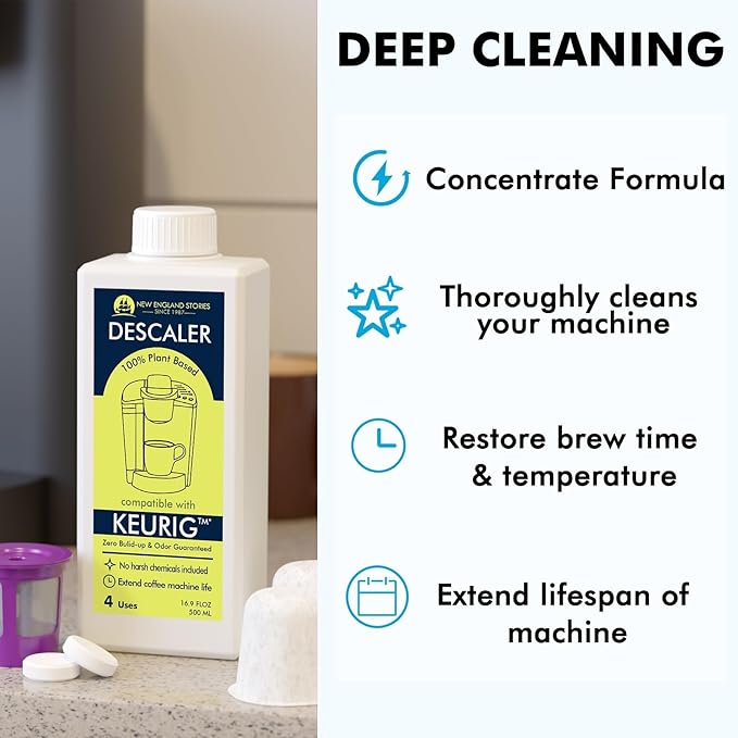 New England Stories Keurig Compatible Descaling Set, 1 Year Cleaning & Maintaining Set, Includes 1 Bottle of Descaler (4 Uses), 12 Cleaning Tablets, 1 Reusable Pod and 6 Water Filters - Image 3